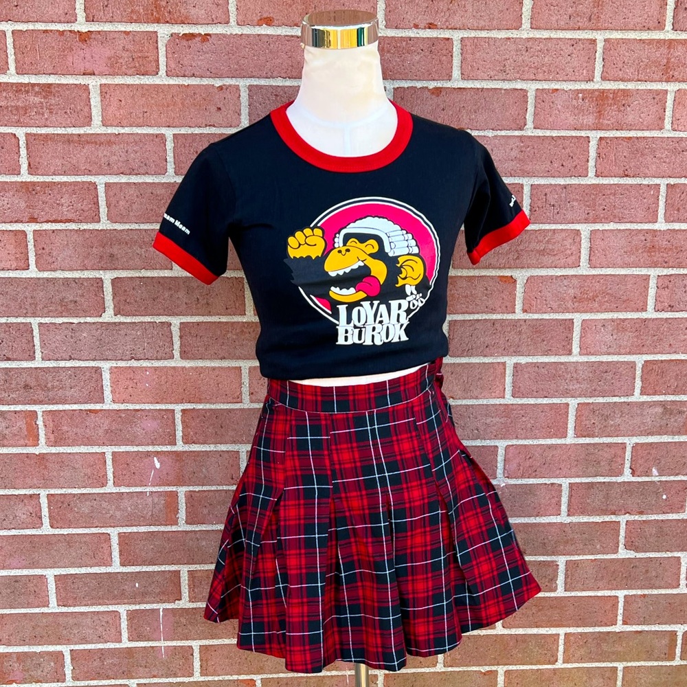 DIVIDED Tartan Pleated High Rise Red Plaid Skirt Size 2